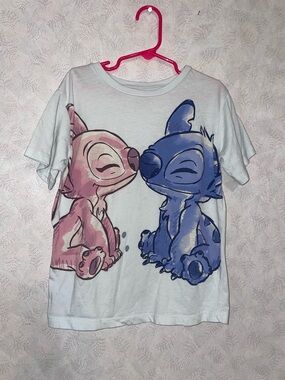 Disney White Tee with Pink and Blue Stitch Characters